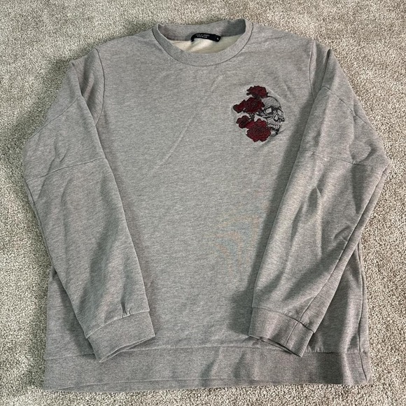 Jack & Jones Embroidered Rose Skull Sweatshirt XL Streetwear Gothic Floral - Picture 1 of 6